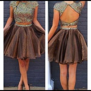 Two piece homecoming dress. Brown with sparkles.